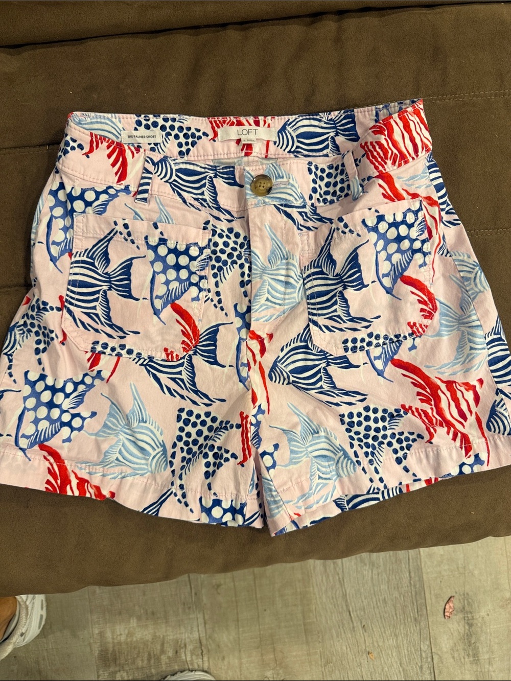 LOFT Pink Cotton Shorts with Blue & Red Fish Print